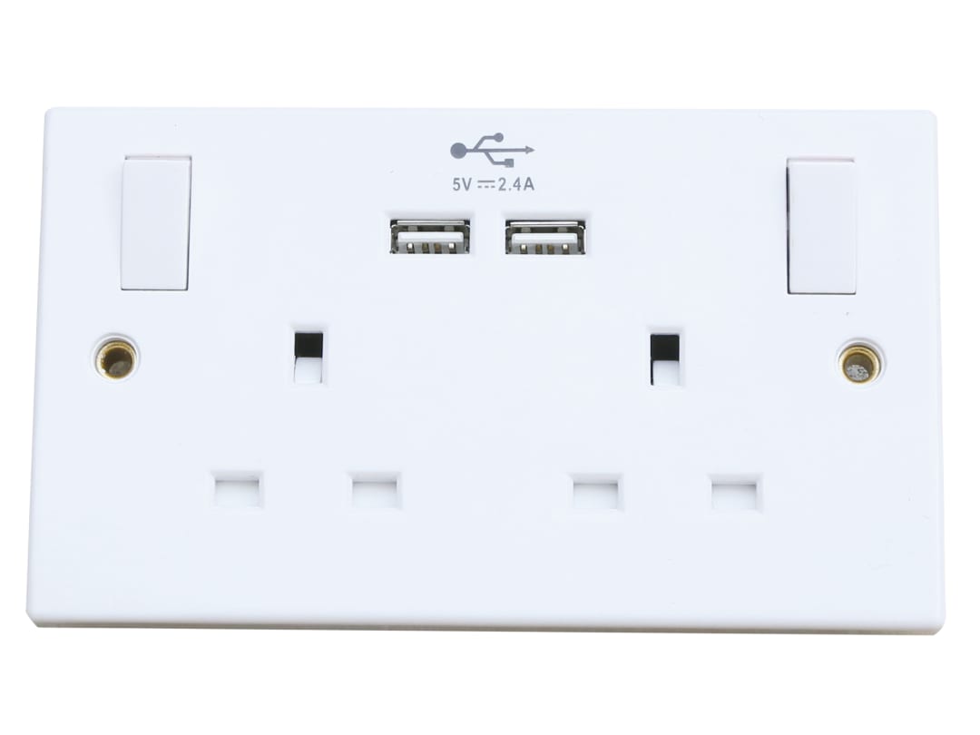 Dencon Switched Socket 2-Gang + 2 USB Ports 13A 4410NB