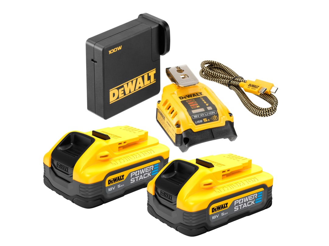 DEWALT Power Tools DCB094 H2USB-C POWERSTACK™ Starter Kit 18V 2 x 5.0Ah Li-ion DCB094H2-GB