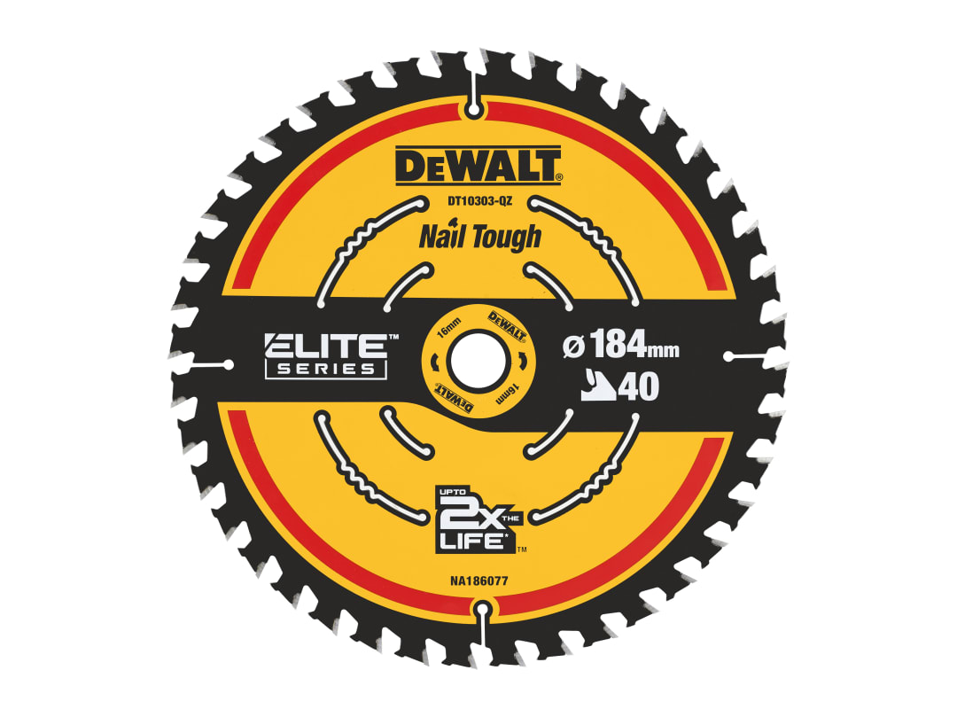 DEWALT Power Tools ELITE™ Series 2nd Fix Circular Saw Blade 184 x 16mm x 40T DT10303-QZ