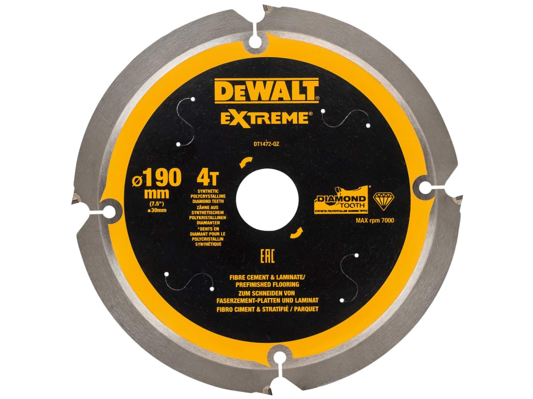 DEWALT Power Tools Extreme PCD Fibre Cement Saw Blade 190 x 30mm x 4T DT1472-QZ