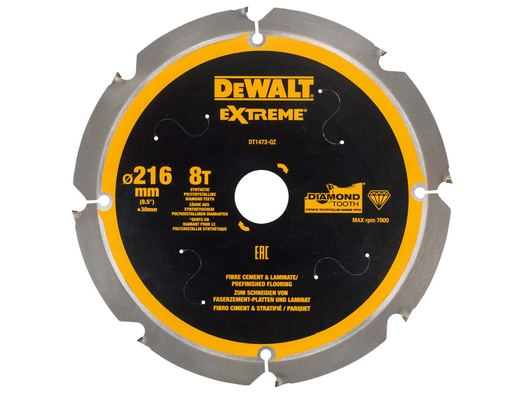 DEWALT Power Tools Extreme PCD Fibre Cement Saw Blade 216 x 30mm x 8T DT1473-QZ