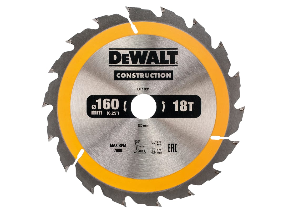 DEWALT Power Tools Portable Construction Circular Saw Blade 160 x 20mm x 18T DT1931-QZ