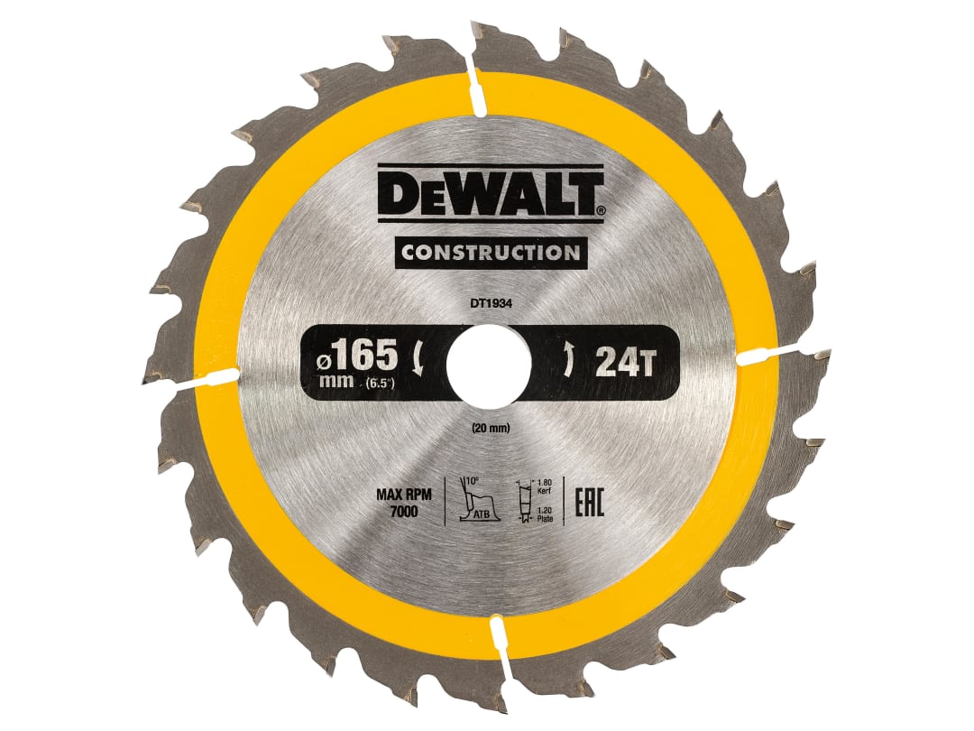 DEWALT Power Tools Portable Construction Circular Saw Blade 165 x 20mm x 24T DT1934-QZ