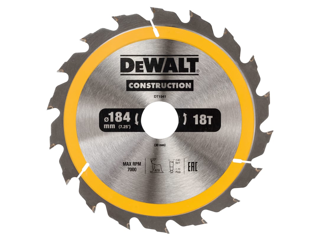 DEWALT Power Tools Portable Construction Circular Saw Blade 184 x 30mm x 18T DT1941-QZ