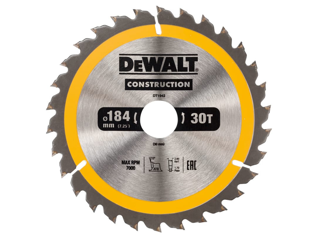 DEWALT Power Tools Portable Construction Circular Saw Blade 184 x 30mm x 30T DT1942-QZ
