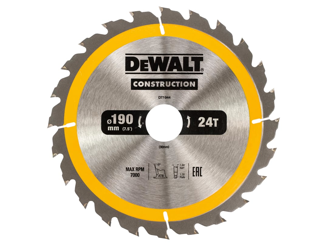 DEWALT Power Tools Portable Construction Circular Saw Blade 190 x 30mm x 24T DT1944-QZ