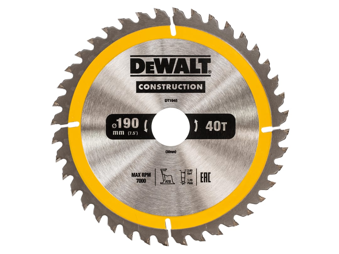 DEWALT Power Tools Portable Construction Circular Saw Blade 190 x 30mm x 40T DT1945-QZ