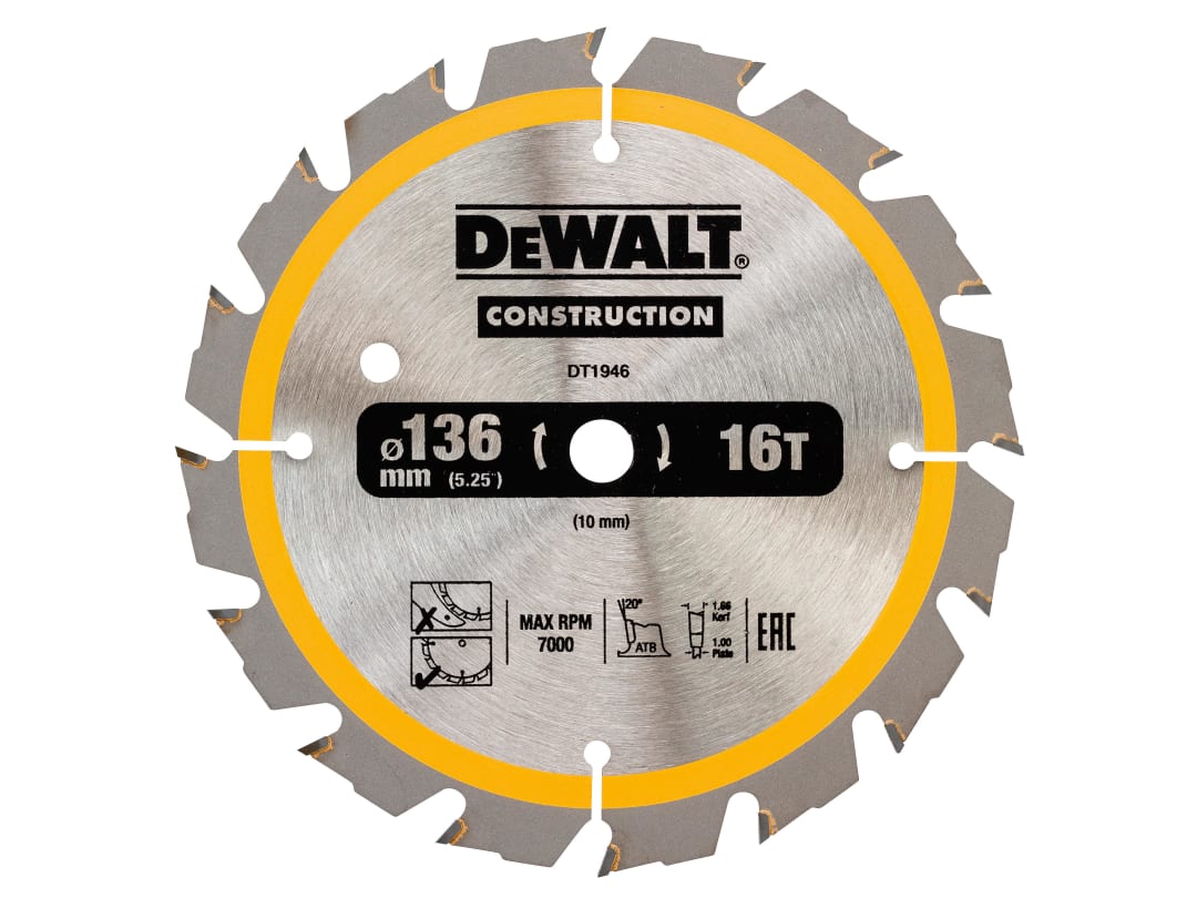 DEWALT Power Tools Cordless Construction Trim Saw Blade 136 x 10mm x 16T DT1946-QZ