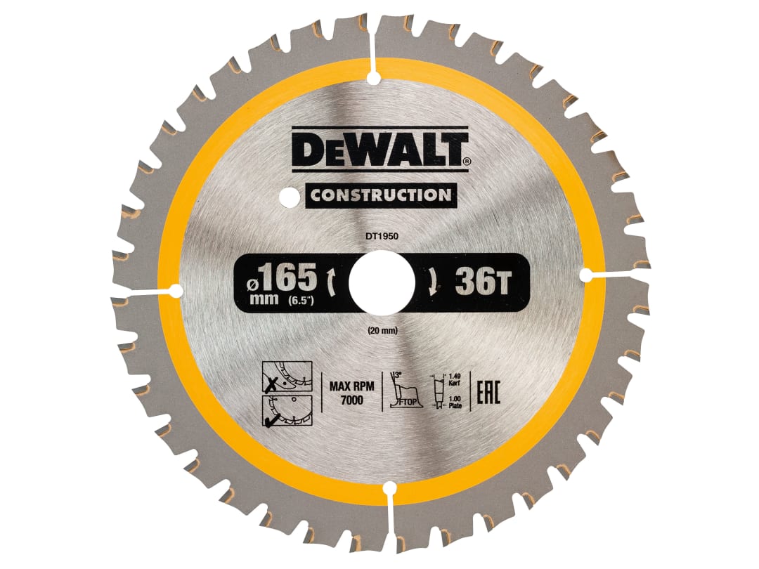 DEWALT Power Tools Cordless Construction Trim Saw Blade 165 x 20mm x 36T DT1950-QZ