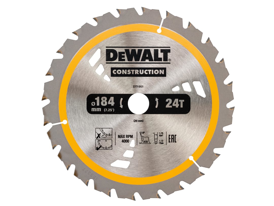 DEWALT Power Tools Cordless Construction Trim Saw Blade 184 x 20mm x 24T DT1951-QZ