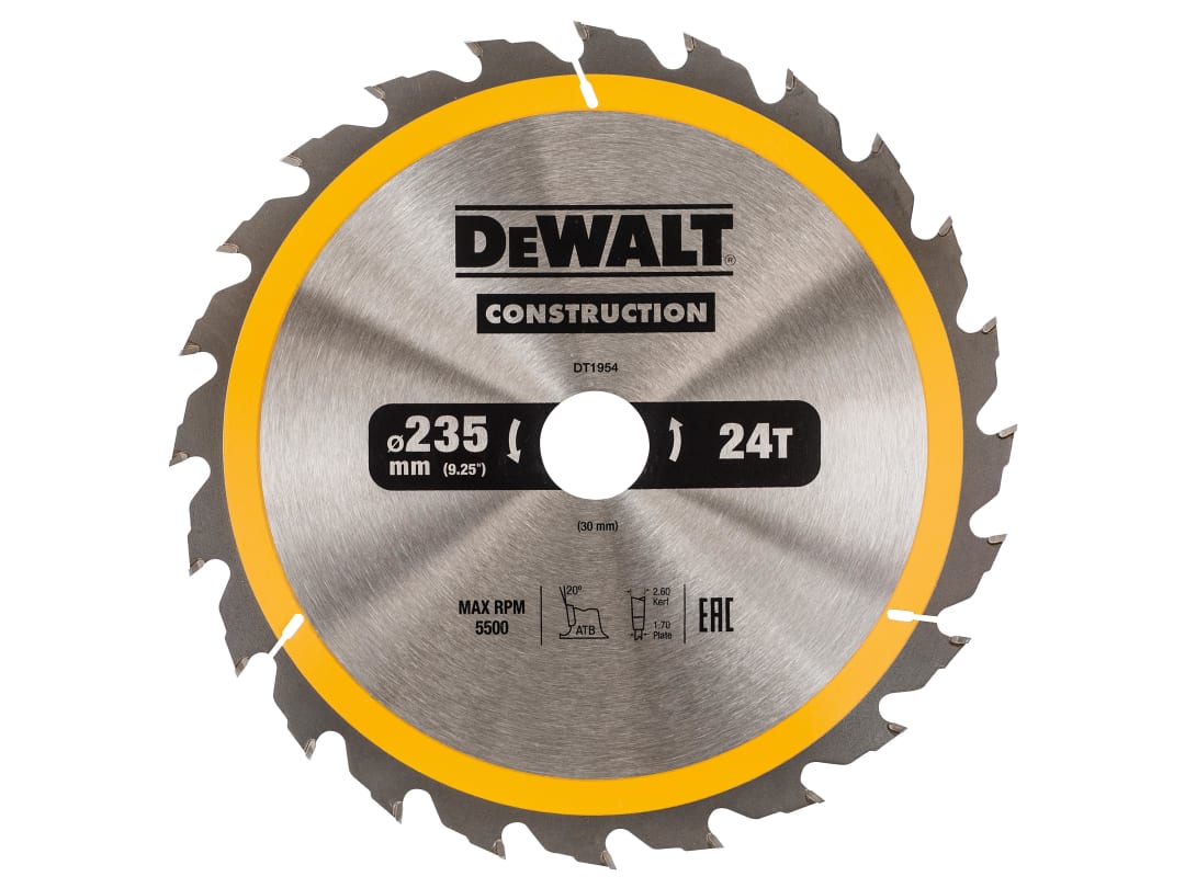 DEWALT Power Tools Portable Construction Circular Saw Blade 235 x 30mm x 24T DT1954-QZ