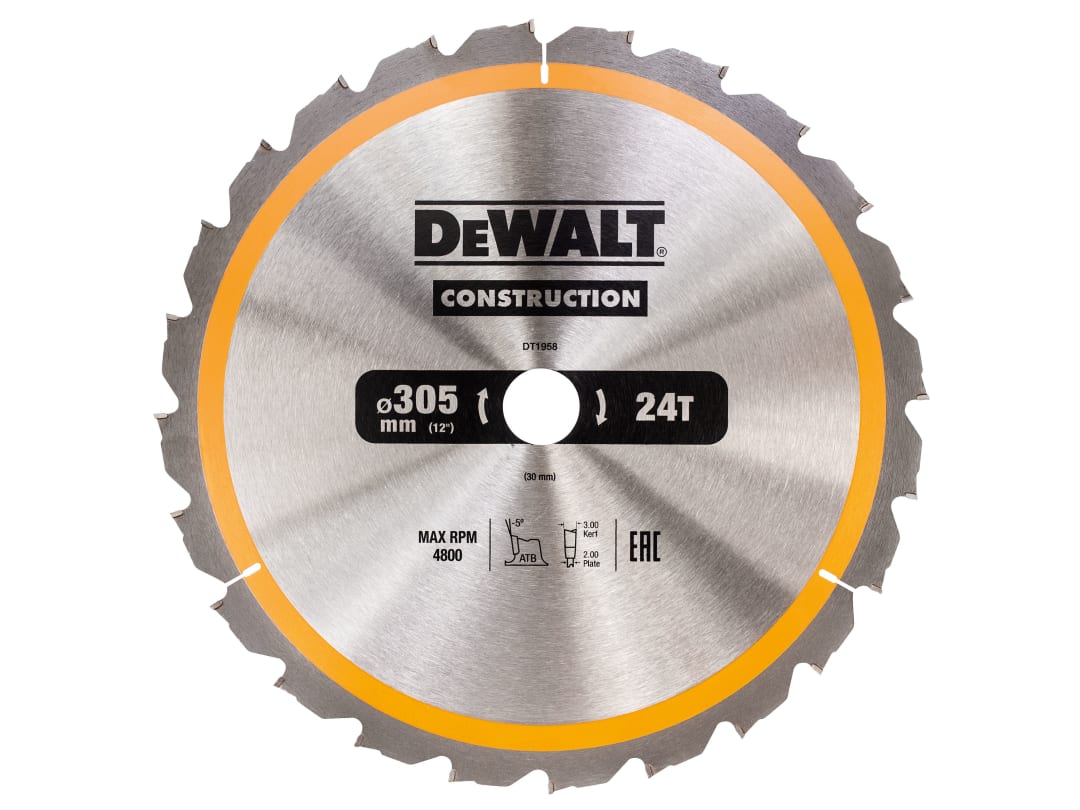 DEWALT Power Tools Stationary Construction Circular Saw Blade 305 x 30mm x 24T ATB/Neg DT1958-QZ