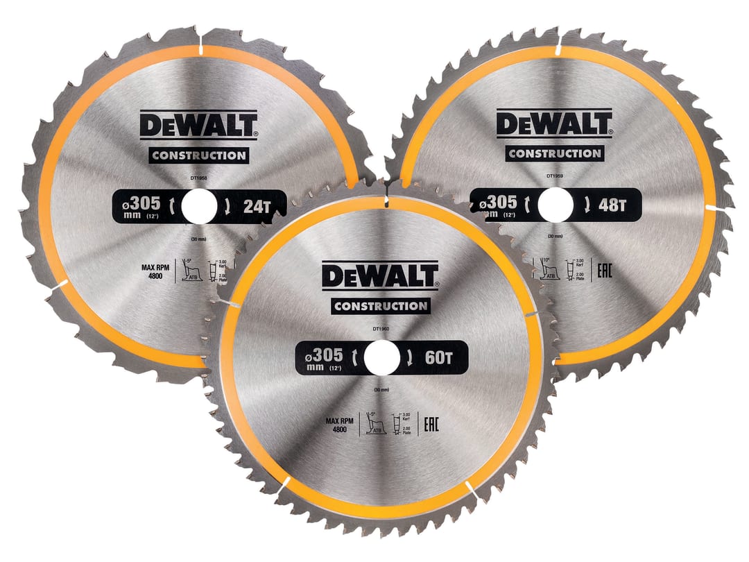 DEWALT Power Tools DT1964 Construction Circular Saw Blade 3 Pack 305 x 30mm x 24T/48T/60T DT1964-QZ