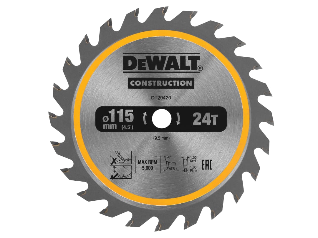 DEWALT Power Tools DT20420 TCT Construction Circular Saw Blade 115 x 9.5mm x 24T DT20420-QZ