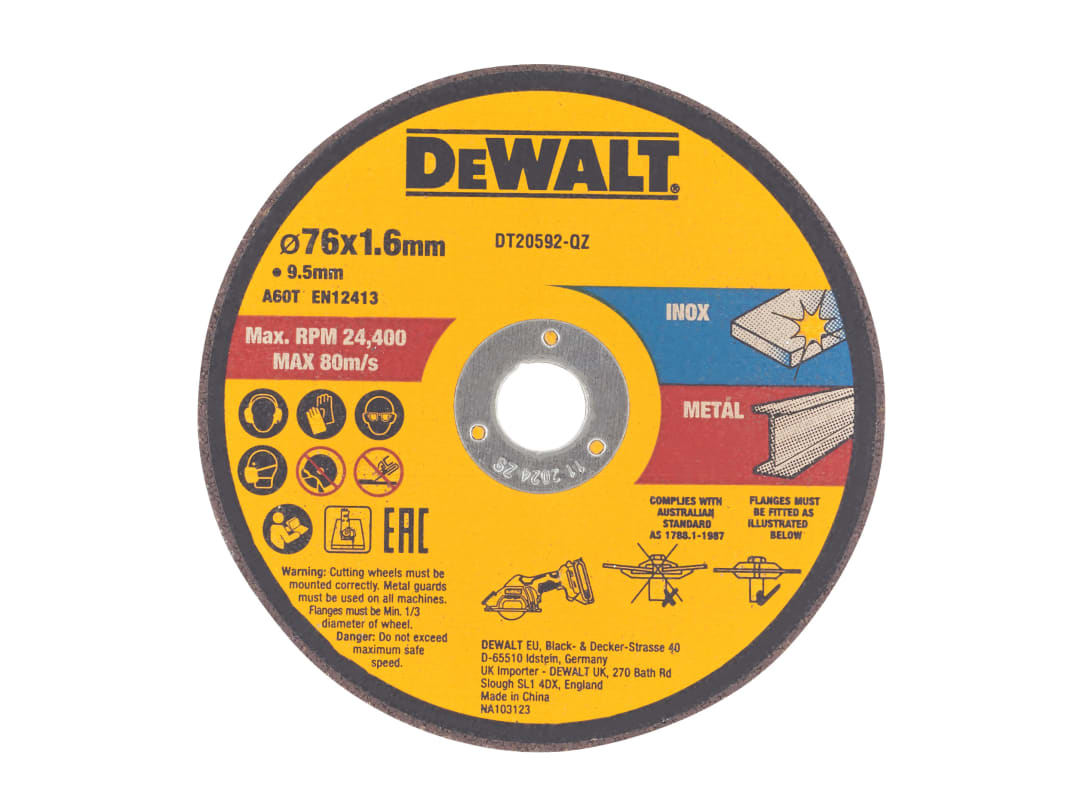 DEWALT Power Tools DT20592 Bonded Abrasive Cutting Disc 76 x 1.6 x 9.5mm (3 Pack) DT20592-QZ