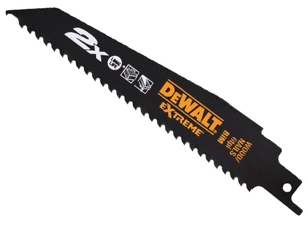 DEWALT Power Tools 2X Life Wood & Nail Reciprocating Blade 228mm x 6 TPI (Pack 5) DT2307L-QZ