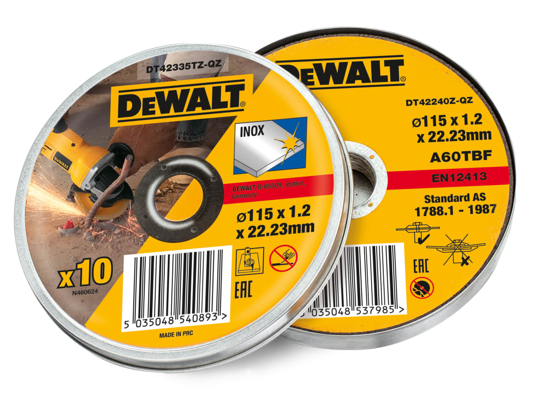 DEWALT Power Tools DT42335TZ Inox Metal/Stainless Cutting Disc 115 x 1.2 x 22.23mm (Tin of 10) DT42335TZ-QZ