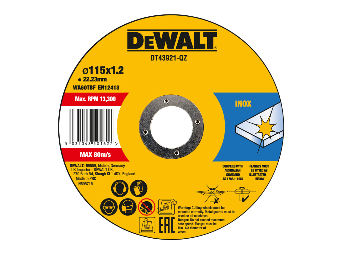 DEWALT Power Tools DT43921 Metal Cut Off Disc 115 x 1.2 x 22.23mm (Pack 10) DT43921-QZ