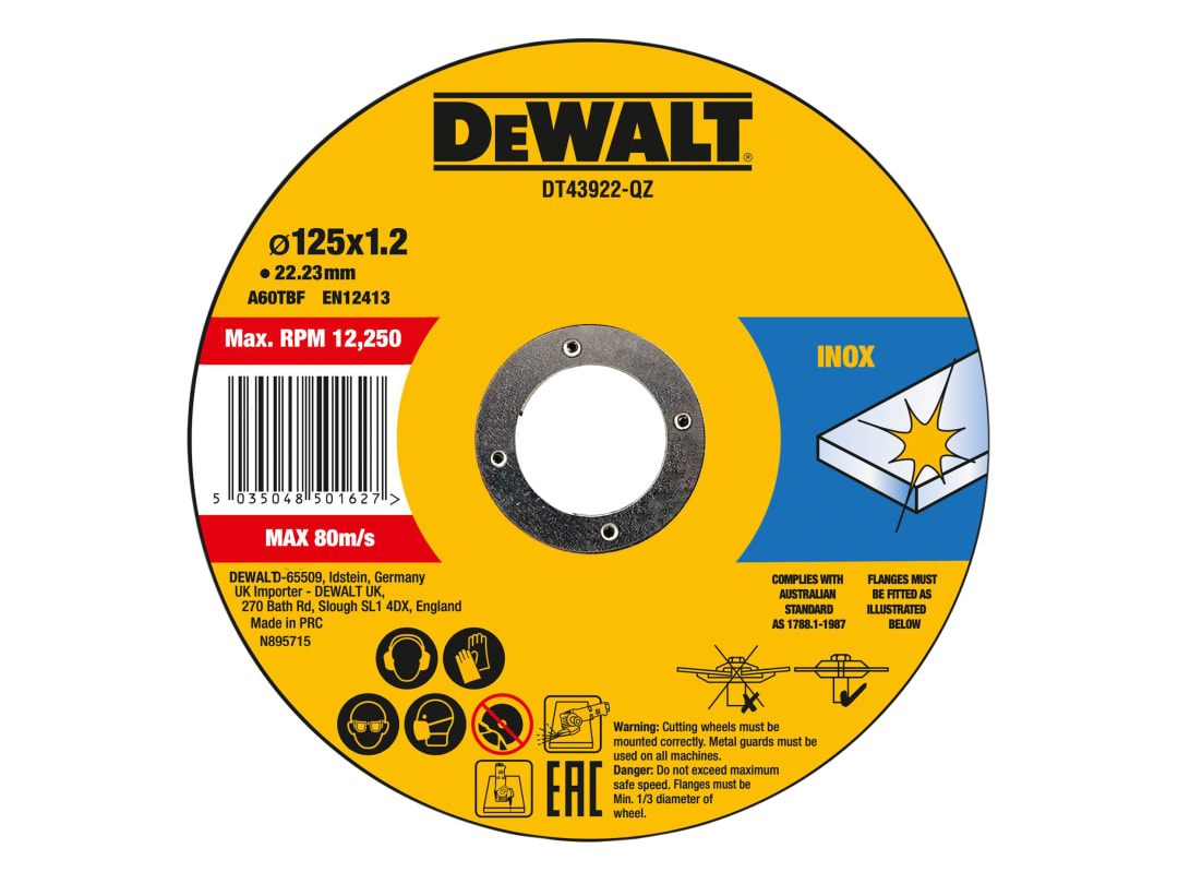 DEWALT Power Tools Metal Cutting Disc 125 X 1.2 X 22.23mm (Pack of 10) DT43922-QZ