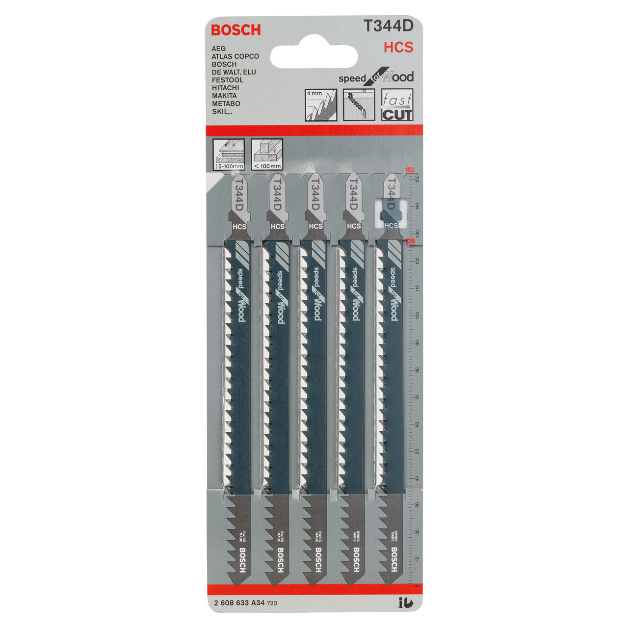 Bosch Powertool Accessories T 344 D Speed for Wood Jigsaw Blade 152mm Pack of 5 2608633A34