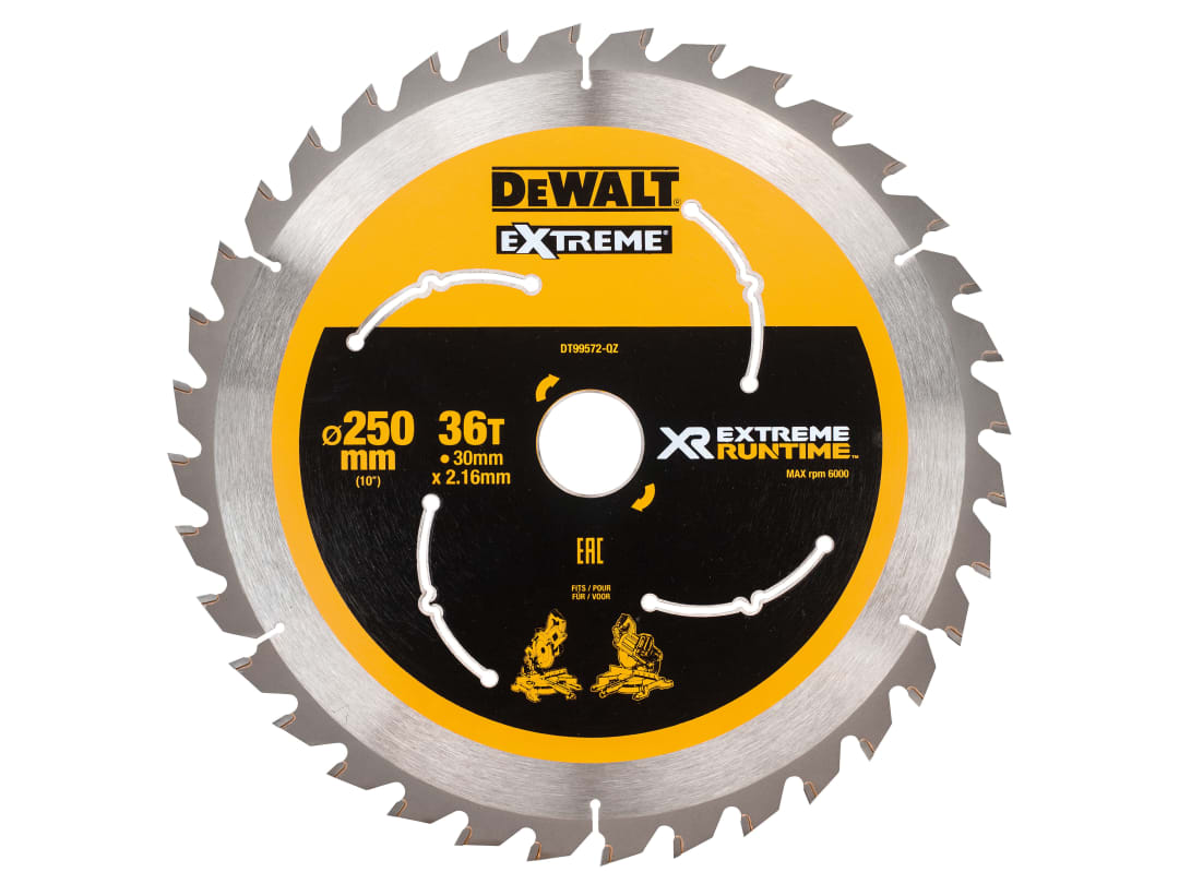 DEWALT Power Tools Extreme Runtime FlexVolt Mitre Saw Blade 250 x 30mm x 36T DT99572-QZ