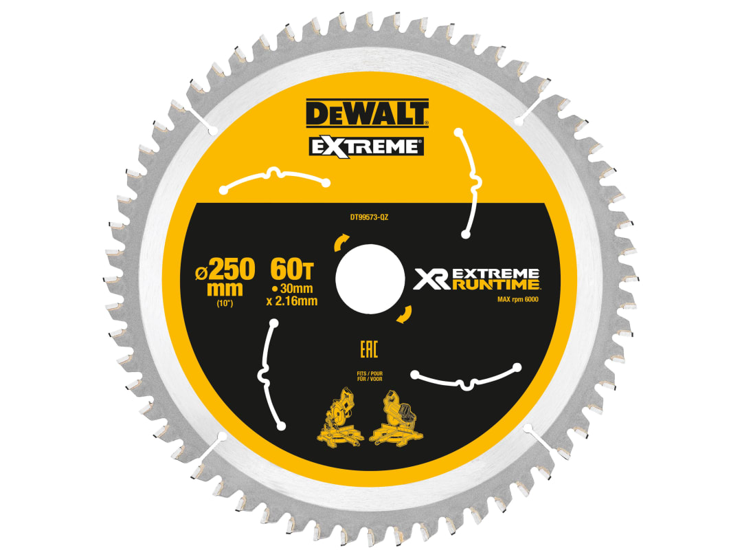 DEWALT Power Tools Extreme Runtime FlexVolt Mitre Saw Blade 250 x 30mm x 60T DT99573-QZ